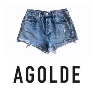 Agolde Jaden Distressed High Waisted Denim Shorts